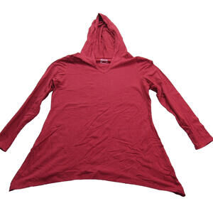 D&Co Hoodie Womens Large Red Long Sleeve Asymmetrical Pullover‎ Tunic Top Cotton
